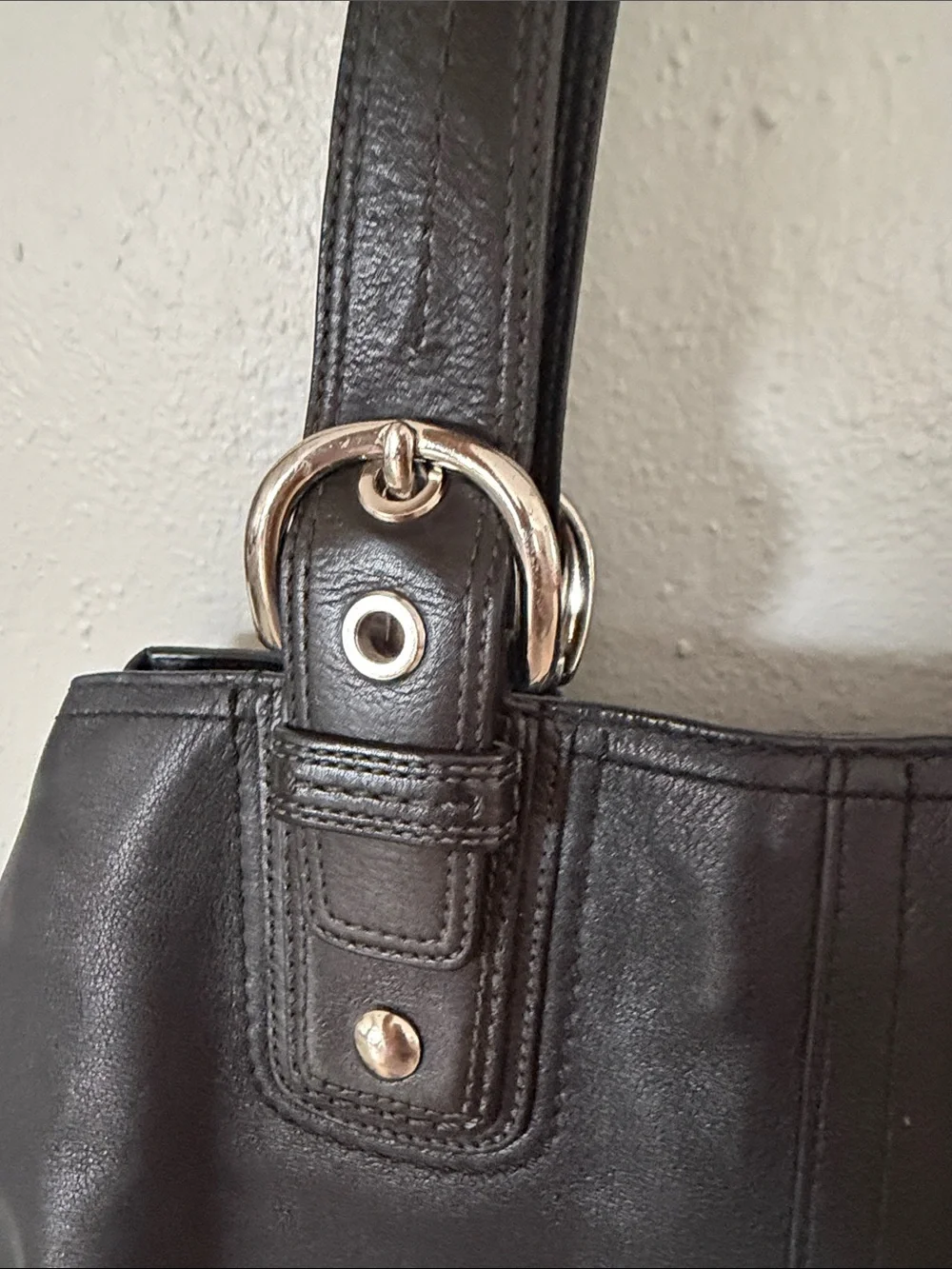 Classic Black Leather Hobo Tote with Silver Accents